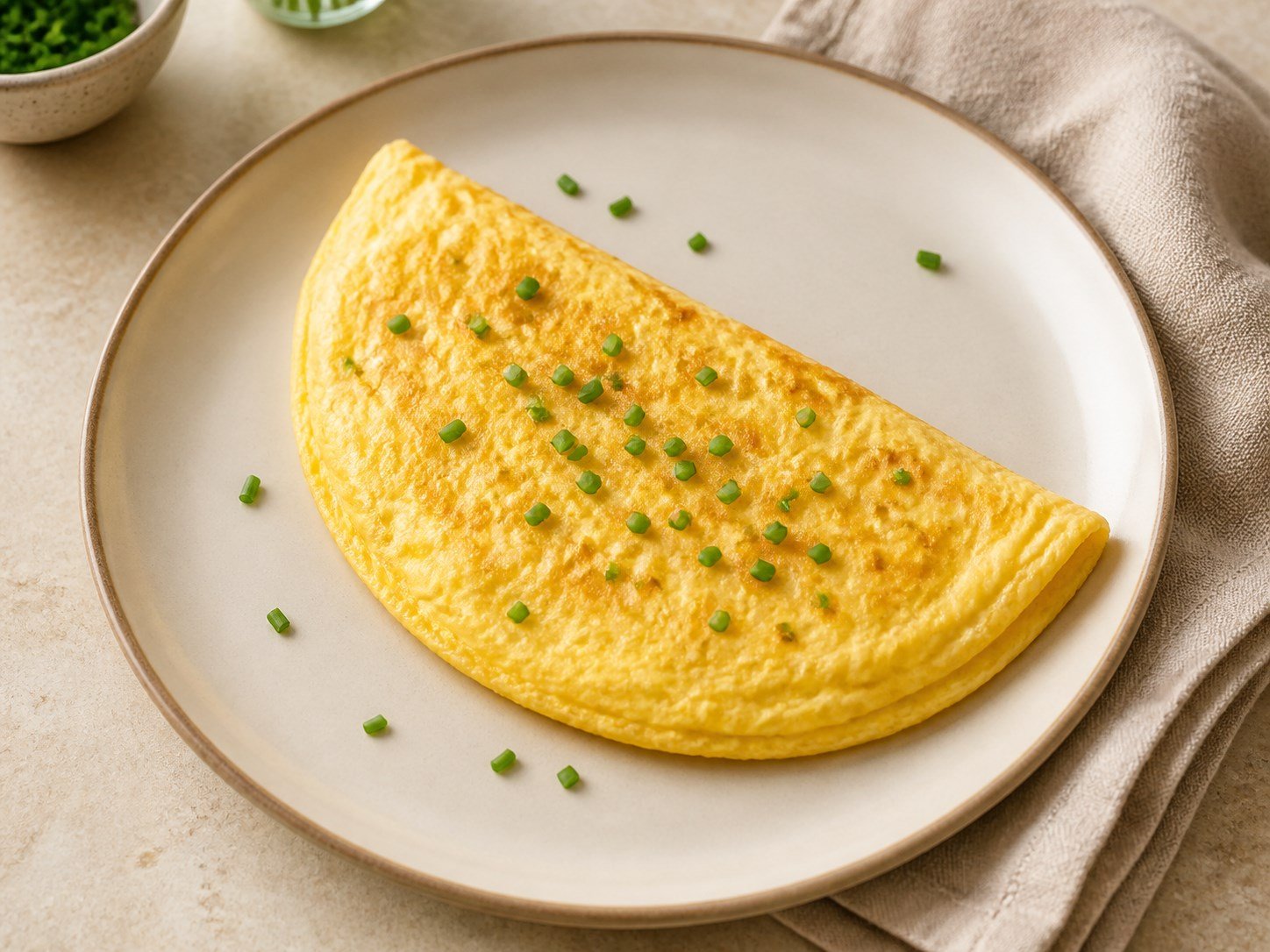 Omelete dourada preparada na frigideira